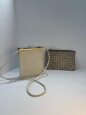 Vintage 80s Bechamel Ivory Cream/Gold Leather Crossbody and Anne Klein